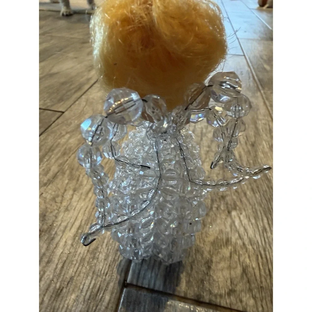 Angel Figurine Ornament‎ Small Clear Beaded Blonde Vintage Handmade Christmas